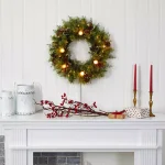 Nearly Natural 24 in. Pre-Lit Artificial Christmas Wreath with 57 Warm White Lights, Globe Bulbs, Berries and Pine Cones thumbnail 5