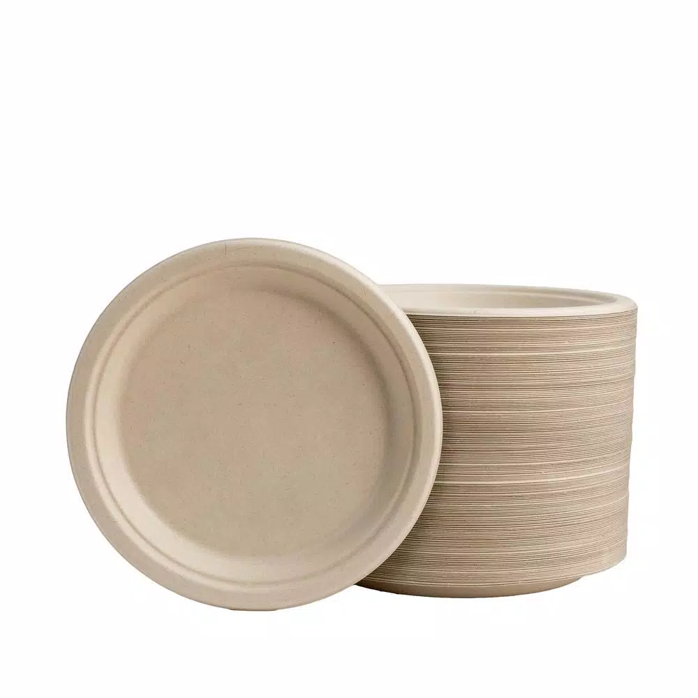 Unbranded 9 in. Natural Sugarcane Plates, Eco-Friendly & Compostable (300 Pack)