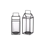 StyleWell Black Metal and Glass Candle Lantern Set of 2, Hanging or Tabletop thumbnail 5