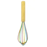 ExcelSteel 10 in. Silicone Tri-Color Whisk with Comfortable Wooden Handle thumbnail 1