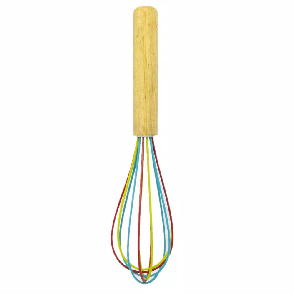 ExcelSteel 10 in. Silicone Tri-Color Whisk with Comfortable Wooden Handle