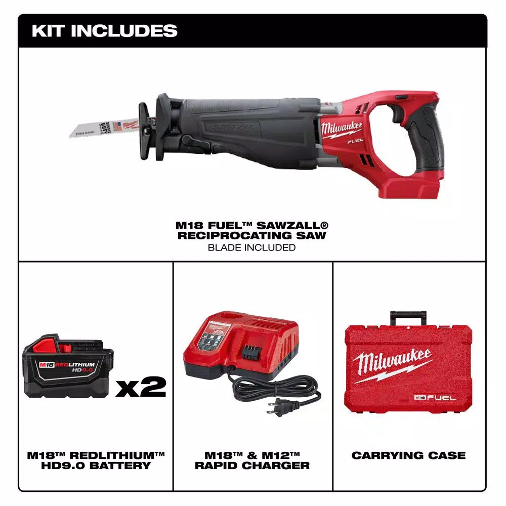 Milwaukee M18 FUEL 18V Brushless Reciprocating Saw Kit with (2) 9.0Ah Batteries & Charger