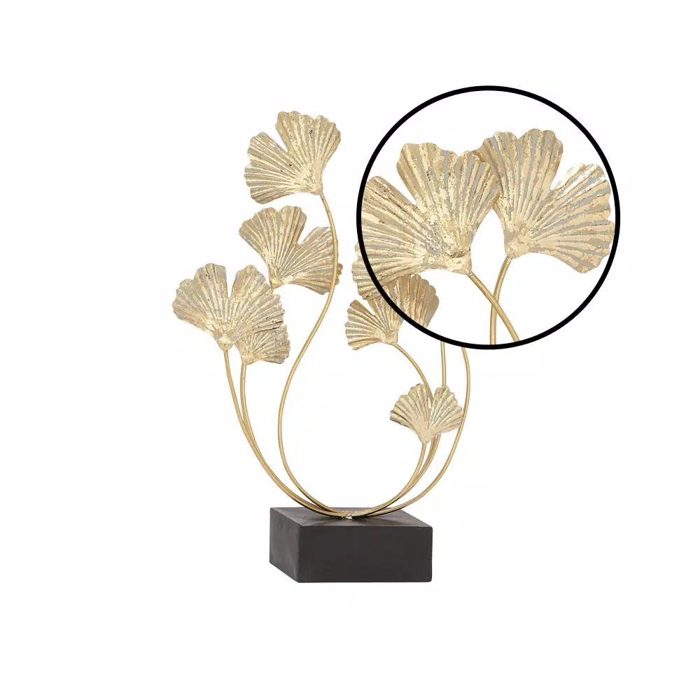 LITTON LANE Natural Reflections 22" Gold Ginkgo Leaf Iron Sculpture with Black Base