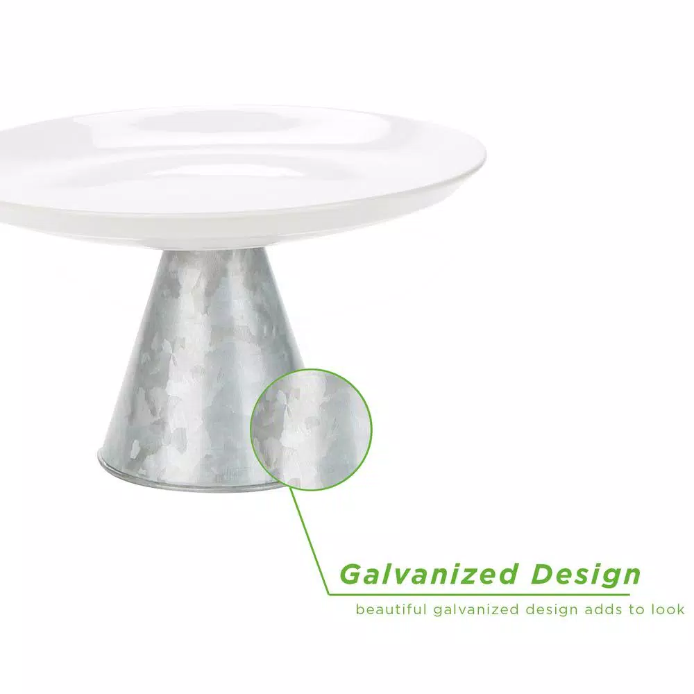 Mind Reader The Mind Reader Silver Ceramic & Galvanized Iron Cake Stand, Dessert & Cupcake Display Tray