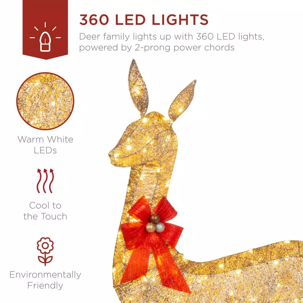 Best Choice Products 60 in. LED Metal Reindeer Family Christmas Yard Decoration, 3-Piece Set with Warm White Lights