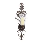 LITTON LANE Antique Gold Flourished Iron Candle Sconce with Clear Glass Hurricane Shade thumbnail 2