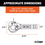 CURT Receiver-Mount Pintle Hook, 2-1/2" Shank, 20,000 lbs. Capacity, 2-1/2" Lunette Eyes thumbnail 1