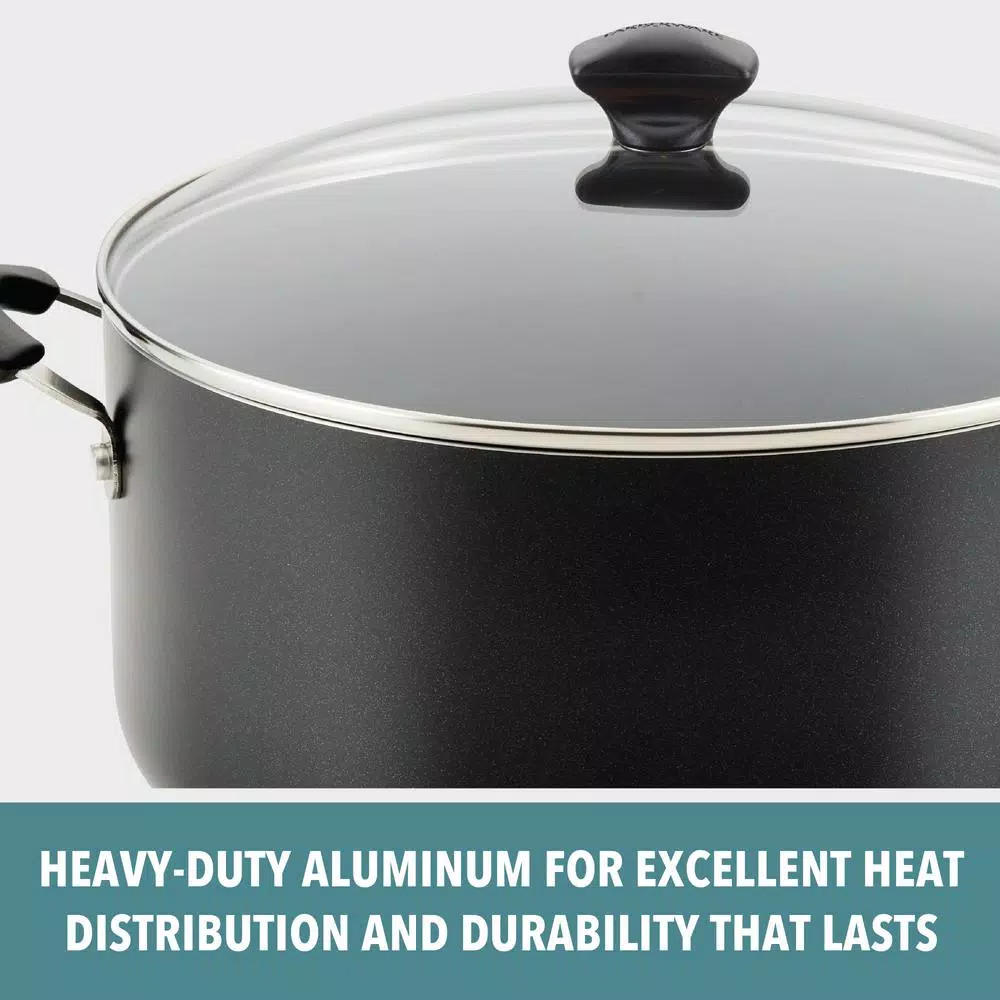 Farberware 10.5 Qt. Aluminum Nonstick Stock Pot with Glass Lid, Black