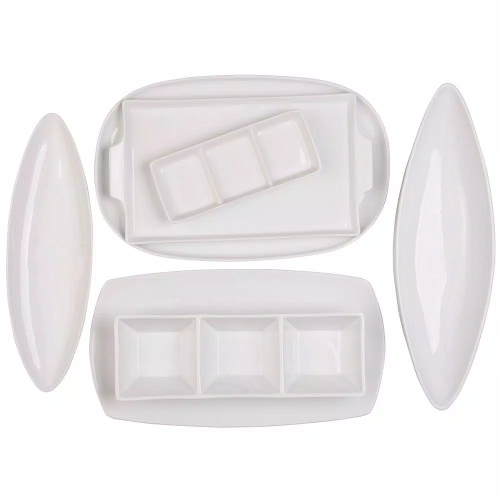 Home Essentials White Three Section Porcelain Serving Tray, 11.5 in. Square Stoneware Divided Dish