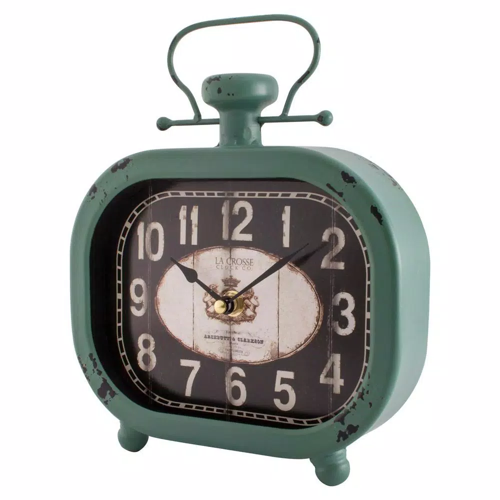 La Crosse Technology Distressed Teal Metal Decorative Analog Clock - Rustic Farmhouse Style