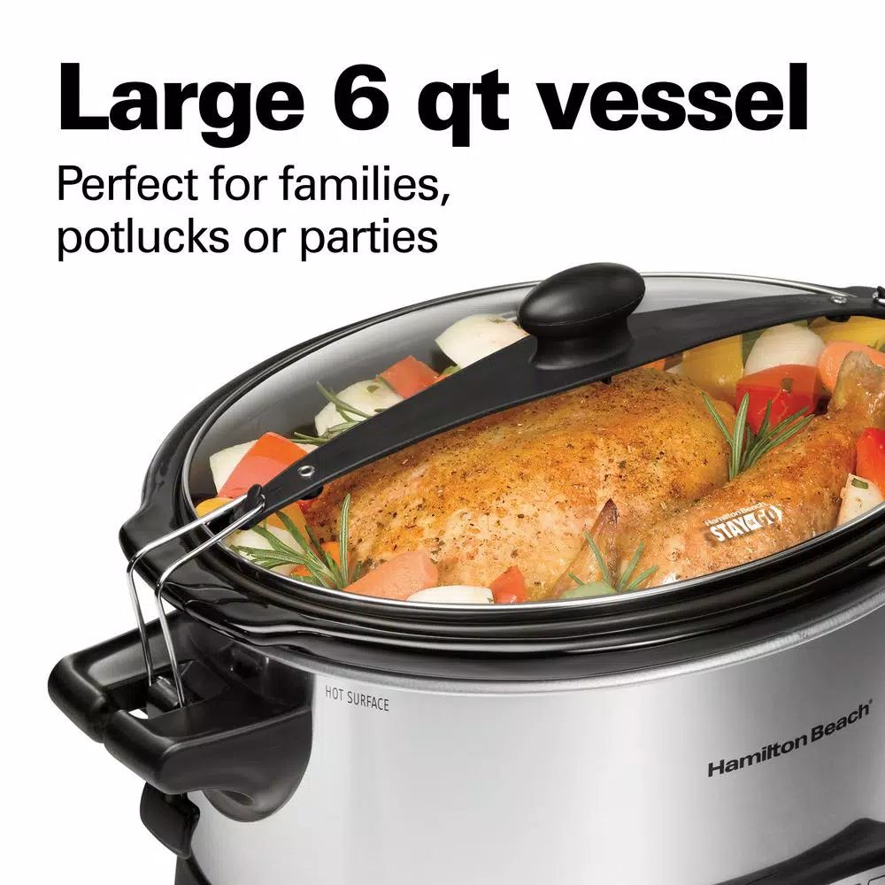 Hamilton Beach 6 Qt. Programmable Stay or Go Stainless Steel Slow Cooker with Party Dipper
