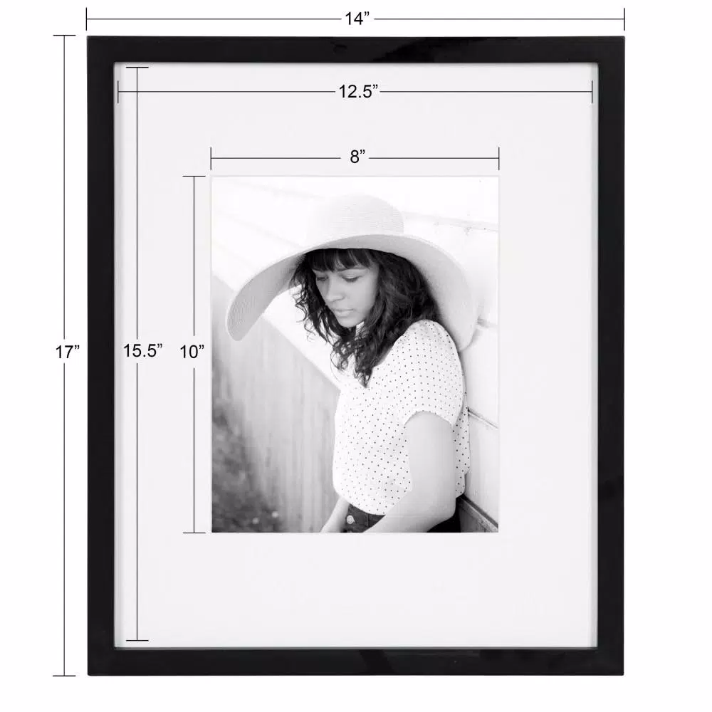 DesignOvation Gallery 13 x 16 in. Black Wood Picture Frame with White Mat for 8 x 10 in. Photos