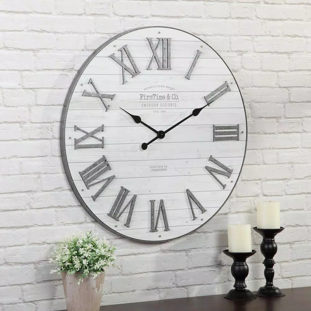 FirsTime & Co. Emmett 27 in. Shiplap Wall Clock - Industrial Farmhouse Decor