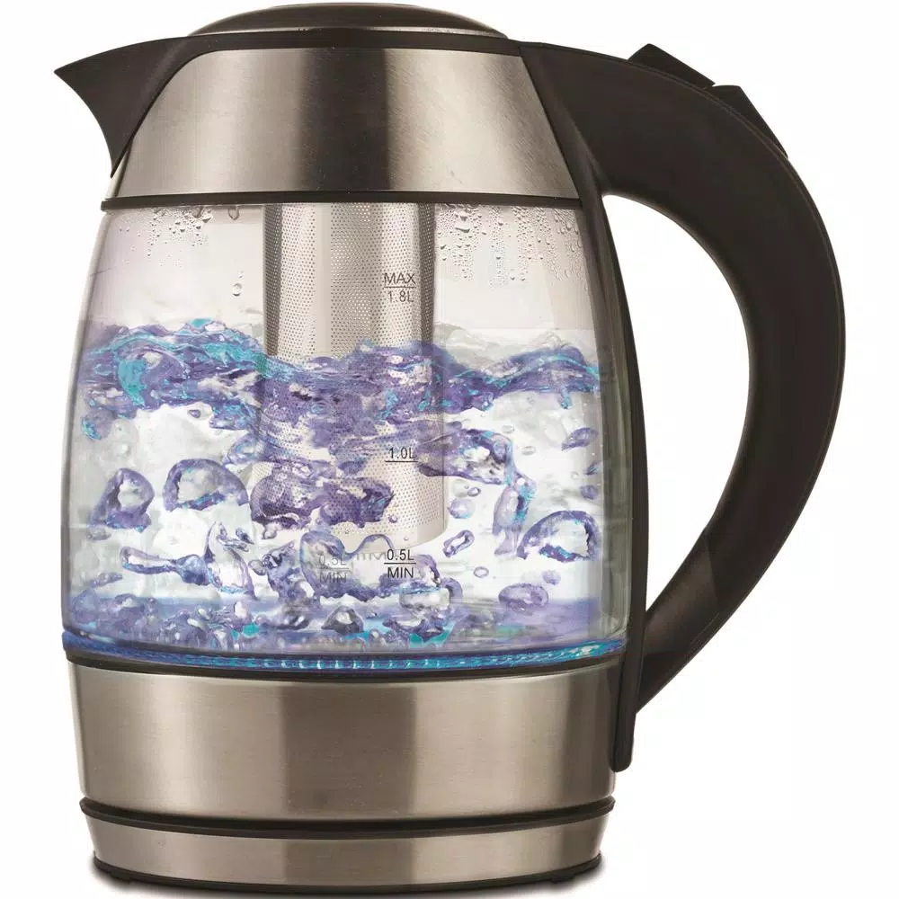 Brentwood KT-1960BK 1.8L Glass Electric Kettle with Stainless Steel Tea Infuser and Blue LED Light