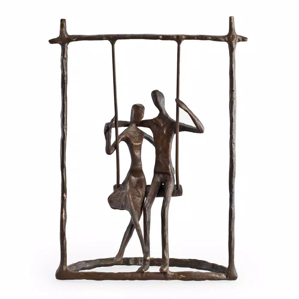 DANYA B Couple on a Swing Cast Bronze Sculpture - Handcrafted Metal Statuary