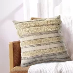 LR Resources Zanthia Cream, Gray & Gold Striped Cotton Throw Pillow - 20 x 20 in. thumbnail 6