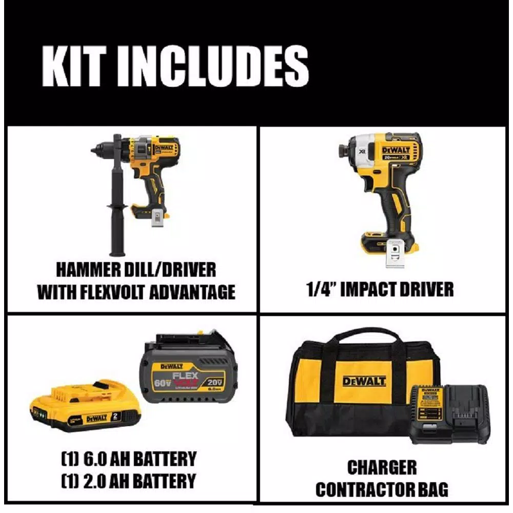 DEWALT 20V MAX Brushless Hammer Drill and Impact Driver Combo Kit with FLEXVOLT Advantage