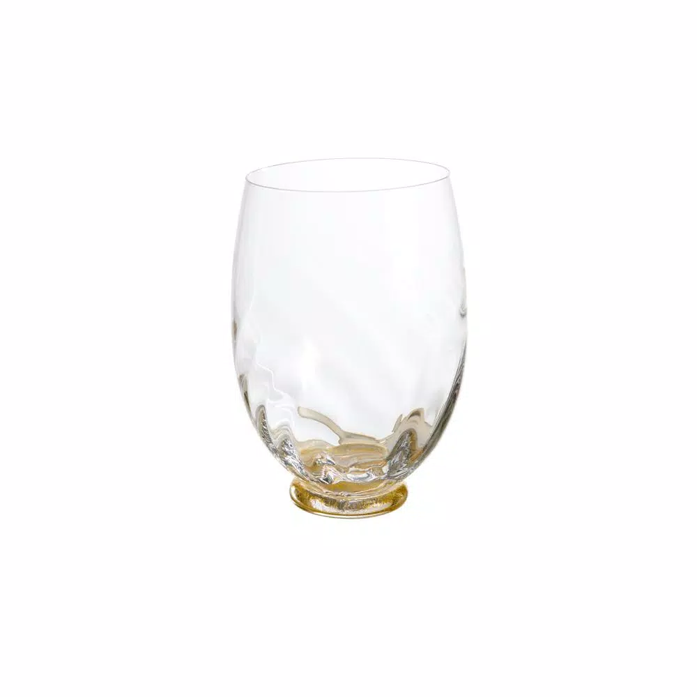 Abigails Elisa Italian Made Stemless Wine Glass Set, Clear with Gold Infused Base, 4-Piece Set