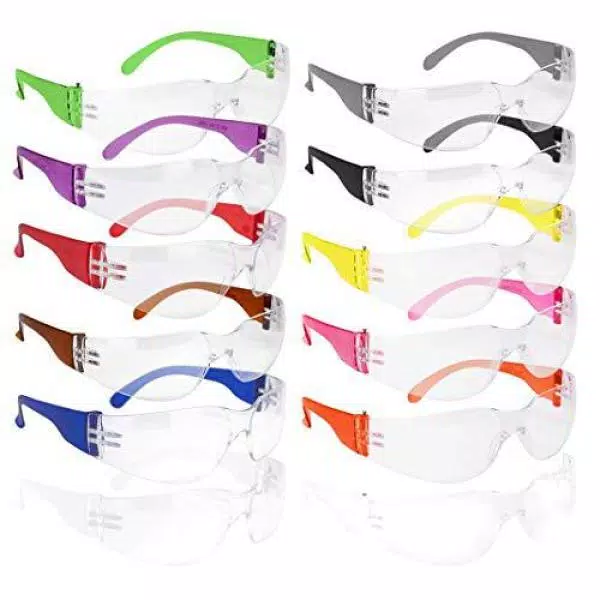 Safe Handler Hyline Safety Glasses with Anti-Scratch Clear Lenses, 12-Pair Assorted Color Pack