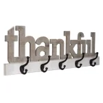 Pinnacle Rustic Thankful Gray Wood Decorative Wall Sign with 4 Metal Hooks thumbnail 3