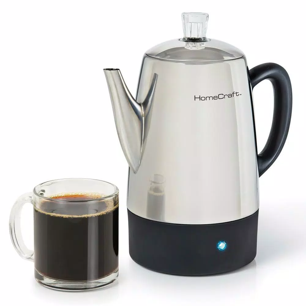 HomeCraft 10-Cup Stainless Steel Electric Coffee Percolator with Keep Warm Function
