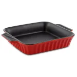 Crock-Pot Denhoff 8 in. Red Ribbed Stoneware Nonstick Rectangular Casserole Dish thumbnail 1