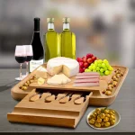 Bambusi Bambsi 100% Natural Bamboo Cheese Board & Cutlery Set with Slide-Out Drawer thumbnail 7