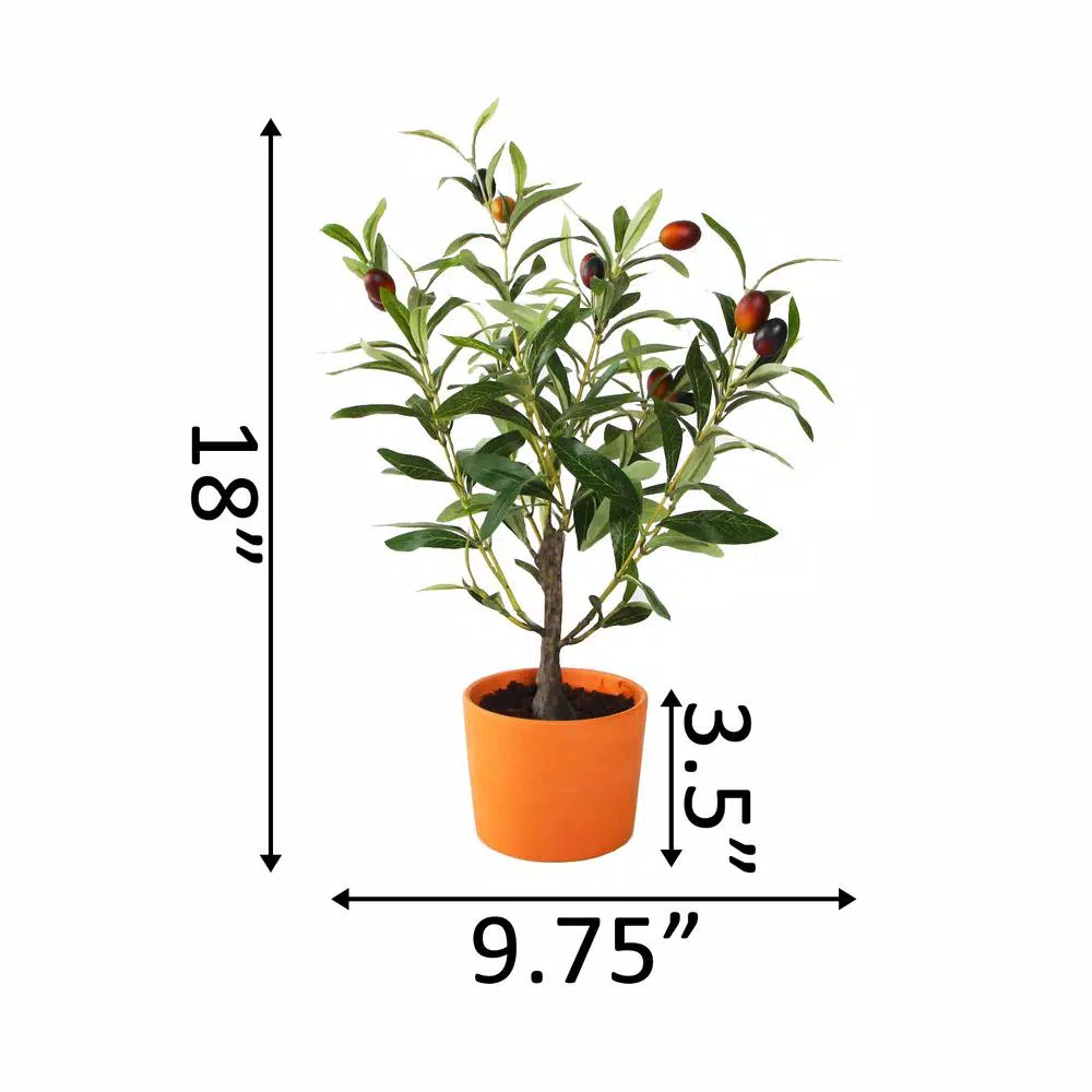 Flora Bunda 18 in. Artificial Olive Tree in Orange Terracotta Clay Pot