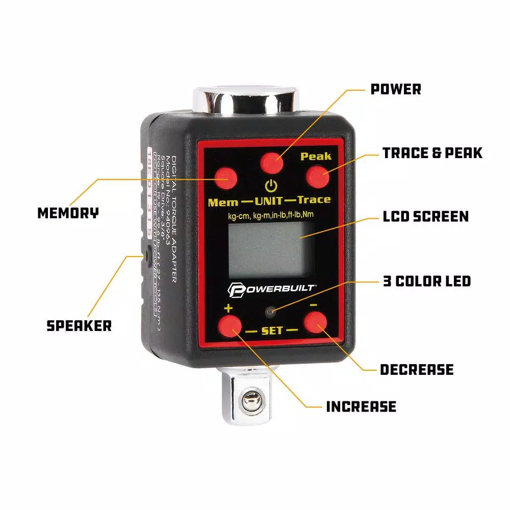 Powerbuilt 1/2 in. Drive Digital Torque Adapter with Peak and Trace Modes