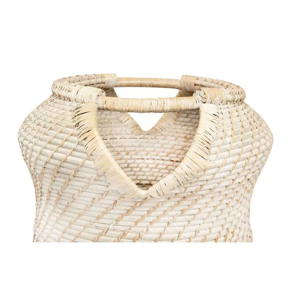 3R Studios White Handwoven Rattan Decorative Basket - Round Wicker Storage Container