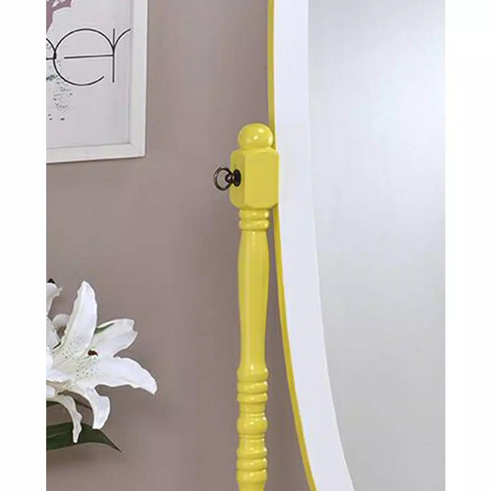 ORE International Modern Canary Yellow and White Oval Wood Tilting Cheval Standing Mirror, 59.25 in.
