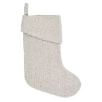 VHC Brands 15 in. Creme Burlap and Silver Metallic Thread Farmhouse Christmas Stocking thumbnail 1