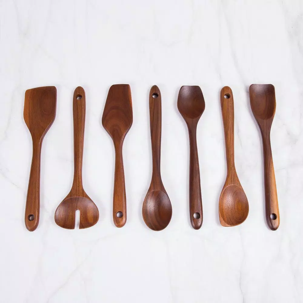 Creative Home 7-Piece Acacia Wood Kitchen Utensil Set with Carbonized Finish