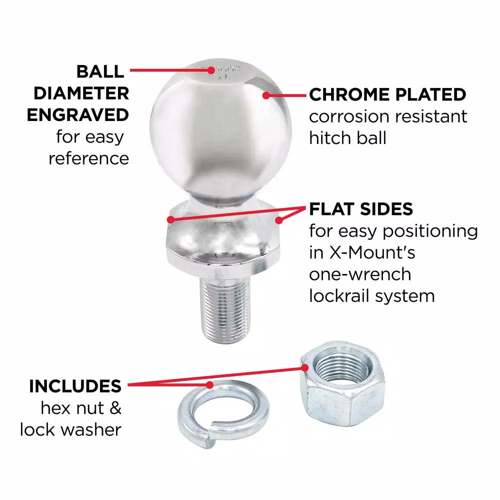 TowSmart 2,000 lb. Capacity Chrome Hitch Ball, 1-7/8 in. x 3/4 in. Shank