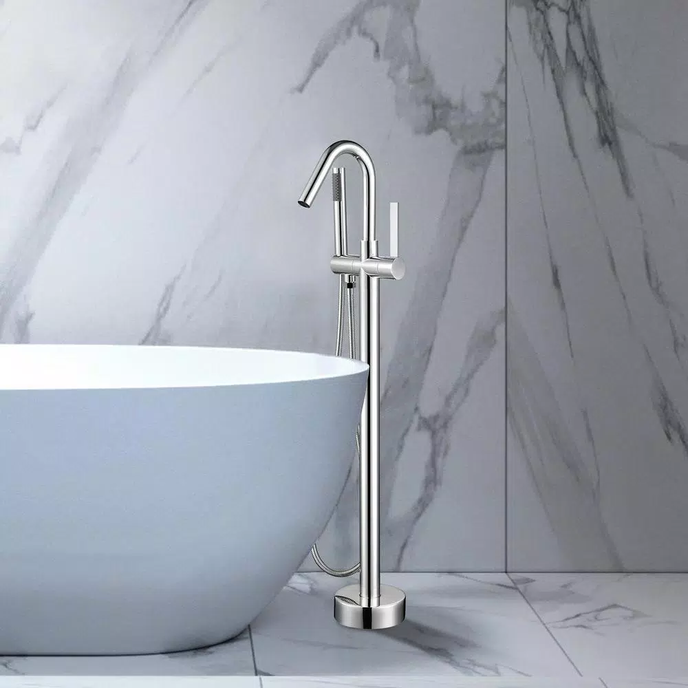 Vanity Art 40 in. Freestanding Single Handle Claw Foot Tub Faucet with Hand Shower, Polished Chrome
