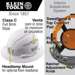 Klein Tools Vented Full Brim Style Hard Hat, Class C, Type 1, White thumbnail 2
