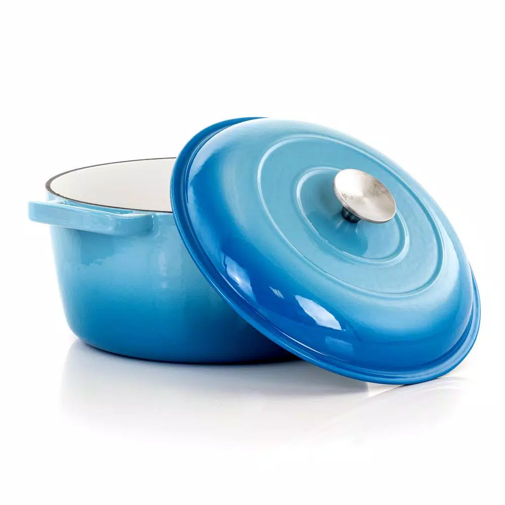 MegaChef 5 Qt. Round Enameled Cast Iron Casserole Dish with Lid, Blue
