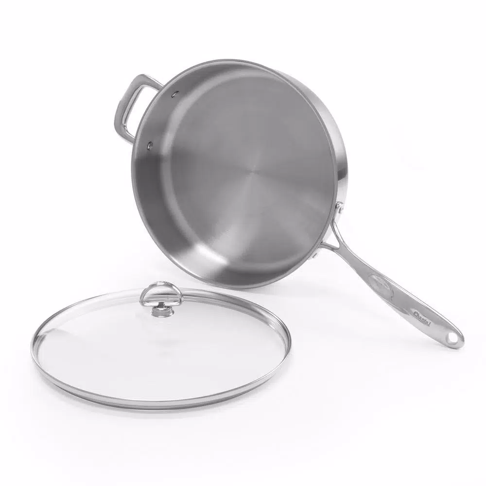Chantal Induction 21 Steel 11.5 in. Stainless Steel Saute Skillet with Glass Lid, Brushed Stainless Steel