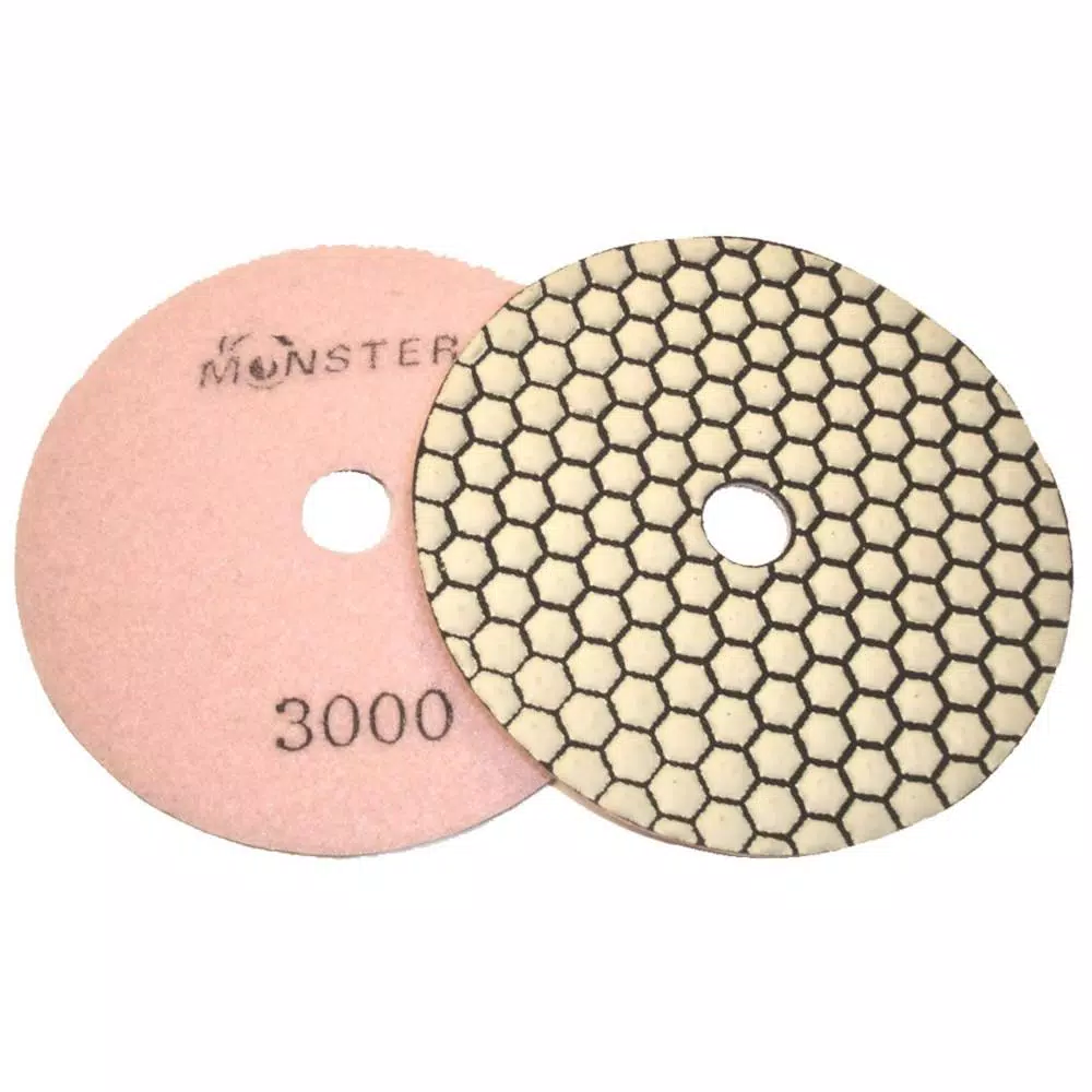 Monster 5 in. Honeycomb Dry Diamond Polishing Pad Set with Back Holder, 8-Piece Kit