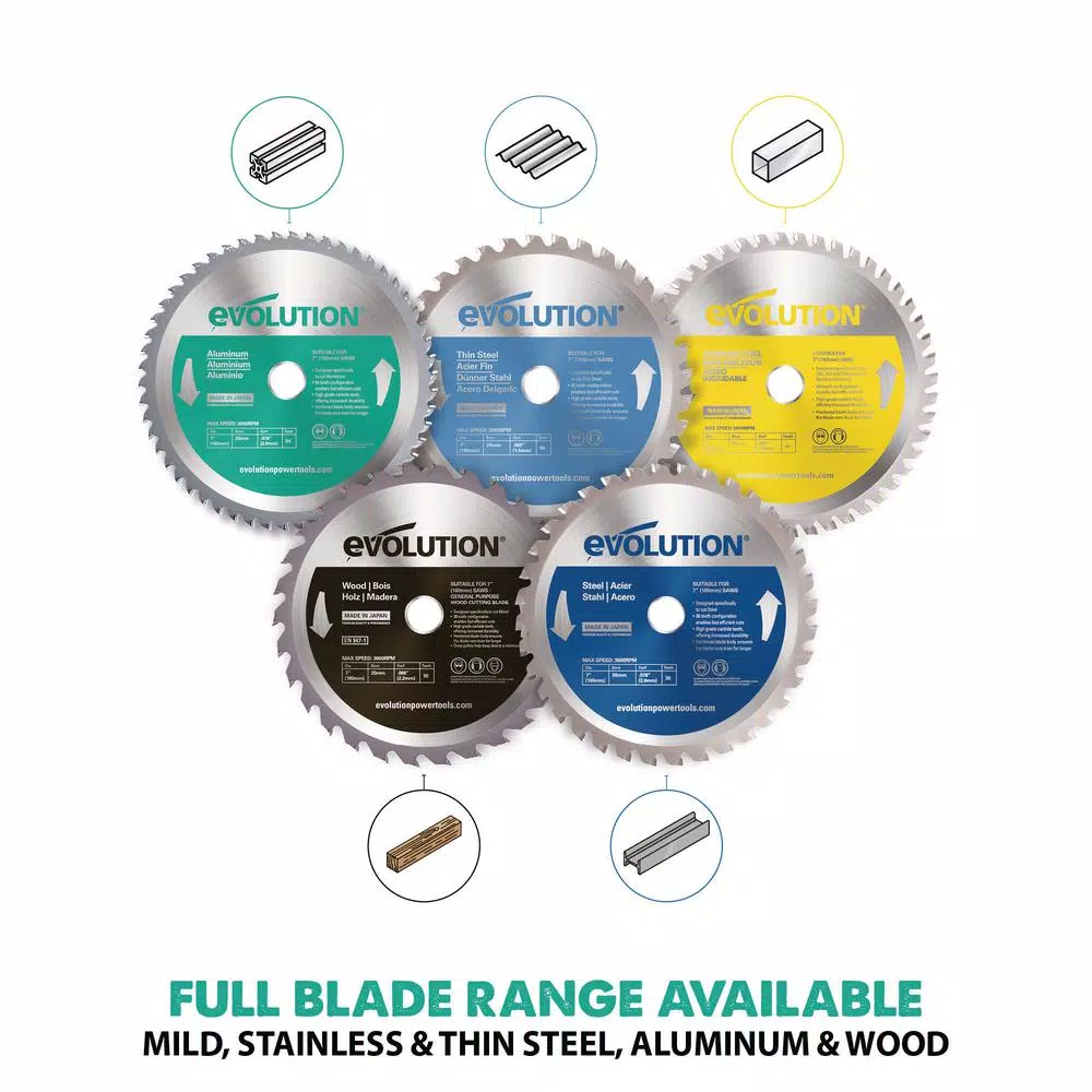 Evolution Power Tools 7 in. 54-Teeth Carbide Aluminum Cutting Saw Blade, 20 mm Arbor