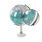 LITTON LANE Modern Reflections 20 in. Cyan and Silver Decorative Tabletop Globe with Marble Base thumbnail 3