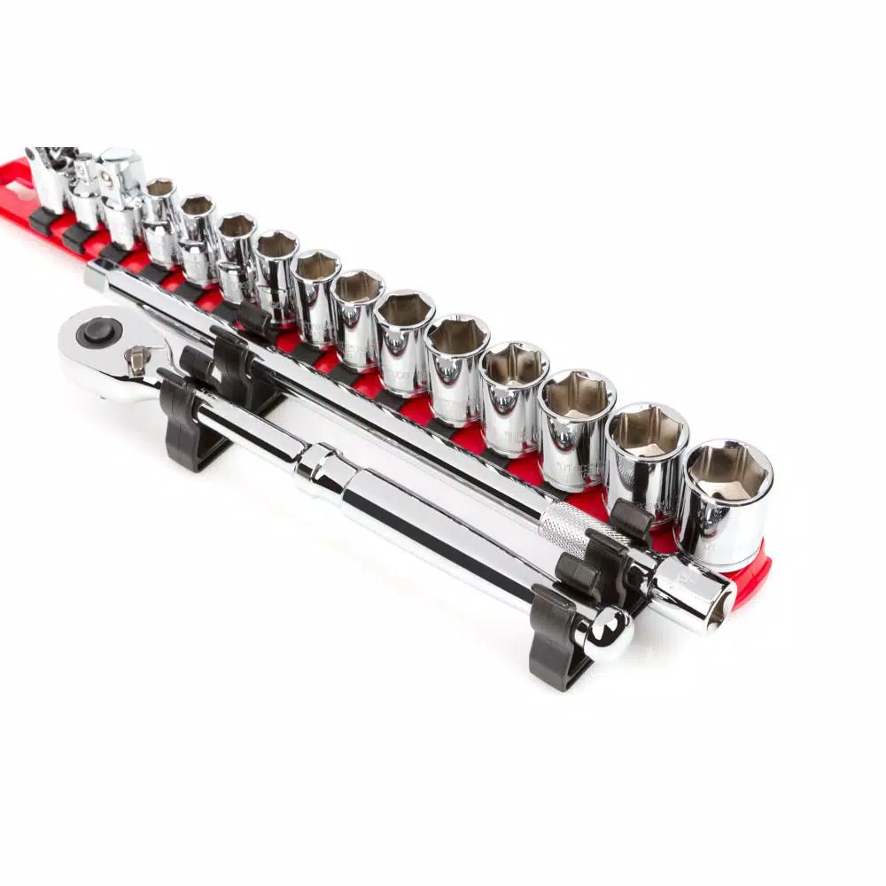 TEKTON 3/8 in. Drive Side Mount Ratchet and Extension Holder Set, 2-Piece