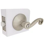 Defiant Scroll Satin Nickel Privacy Lever Set for Bedroom and Bathroom Doors thumbnail 4