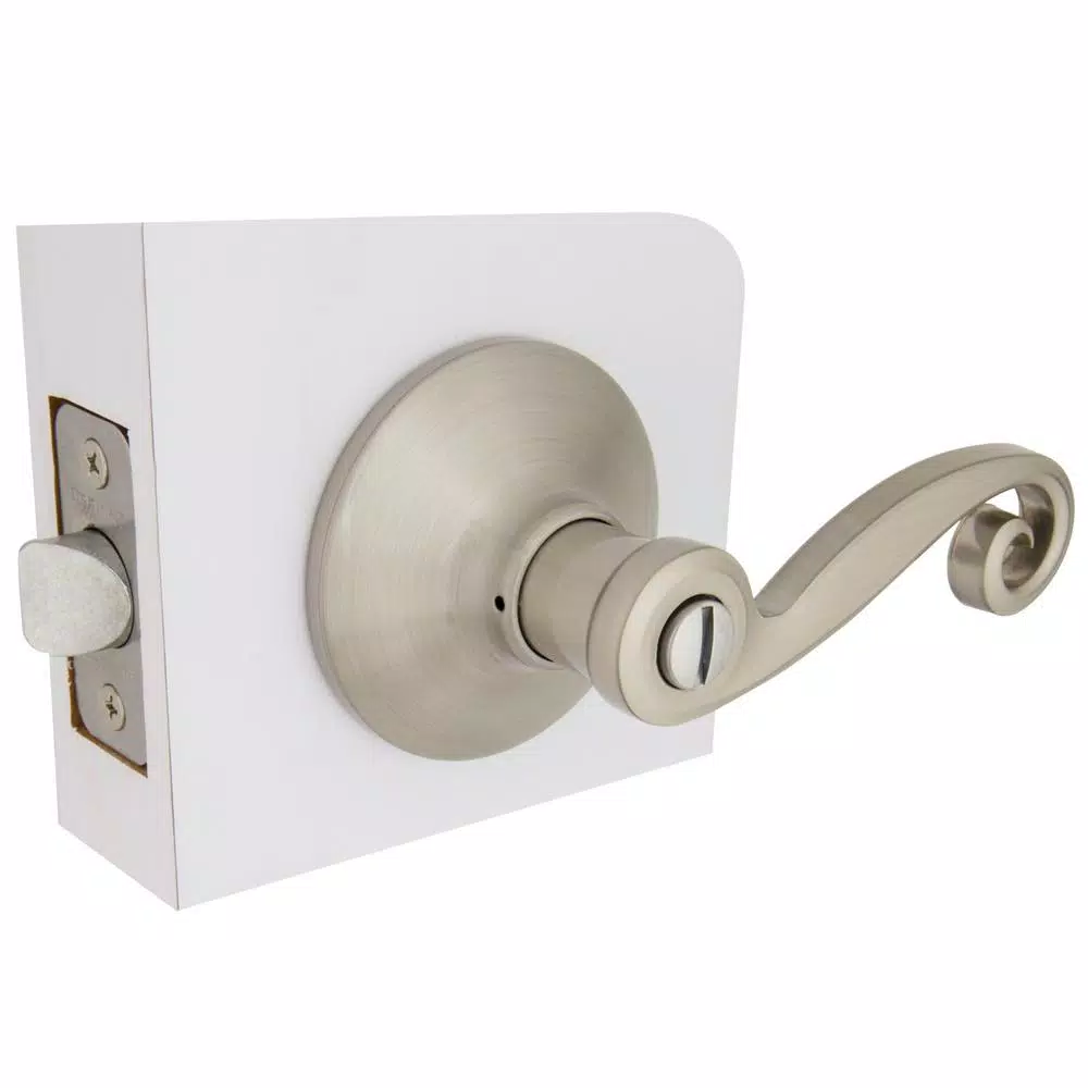 Defiant Scroll Satin Nickel Privacy Lever Set for Bedroom and Bathroom Doors
