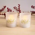LUMABASE Noel Glass LED Battery Operated Candles with Timer, Gold, Set of 2 thumbnail 3