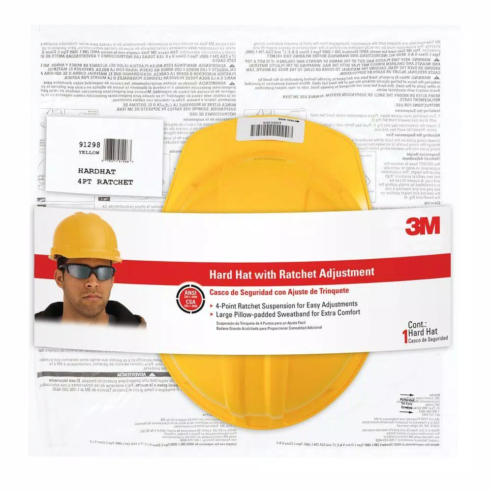 3M Non-Vented Yellow Hard Hat with 4-Point Ratchet Adjustment, Case of 6