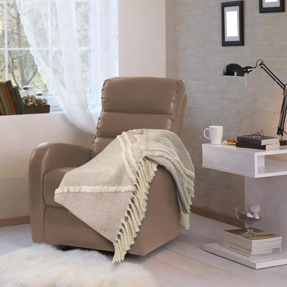 LR Home Fringe Tufted Geometric Cotton Throw Blanket - Beige/Cream