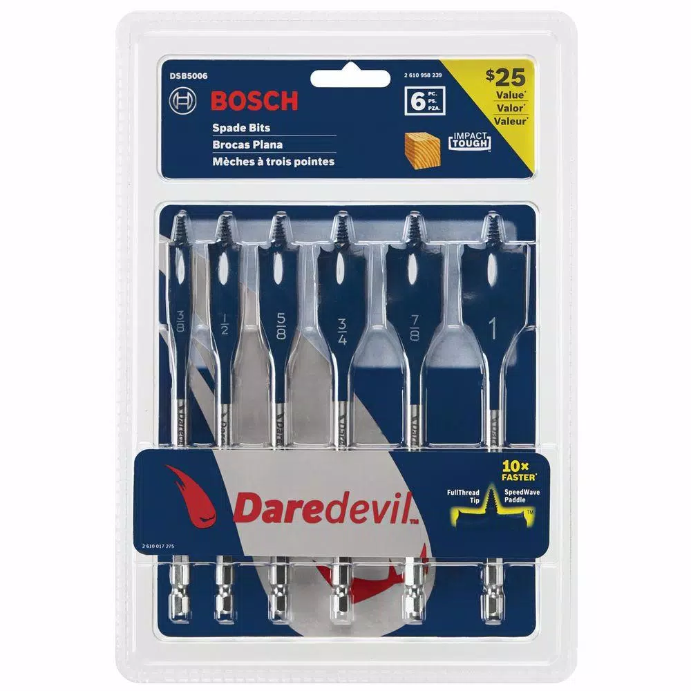 Bosch Daredevil Standard Spade Bit Set, 6-Piece, 6 in. Length