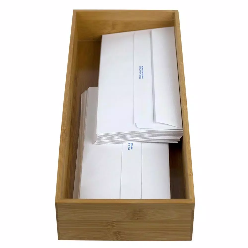 Unbranded Natural Bamboo Drawer Organizer - 15 in. x 6 in. x 2.5 in. Rustic Storage Box