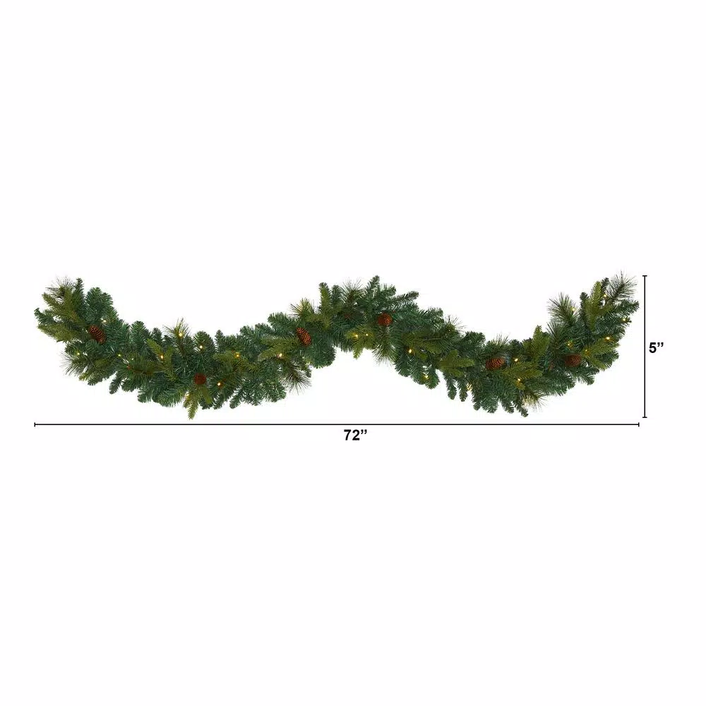 Nearly Natural 6 ft. Pre-lit Mixed Pine and Pinecone Artificial Garland with 35 LED Lights